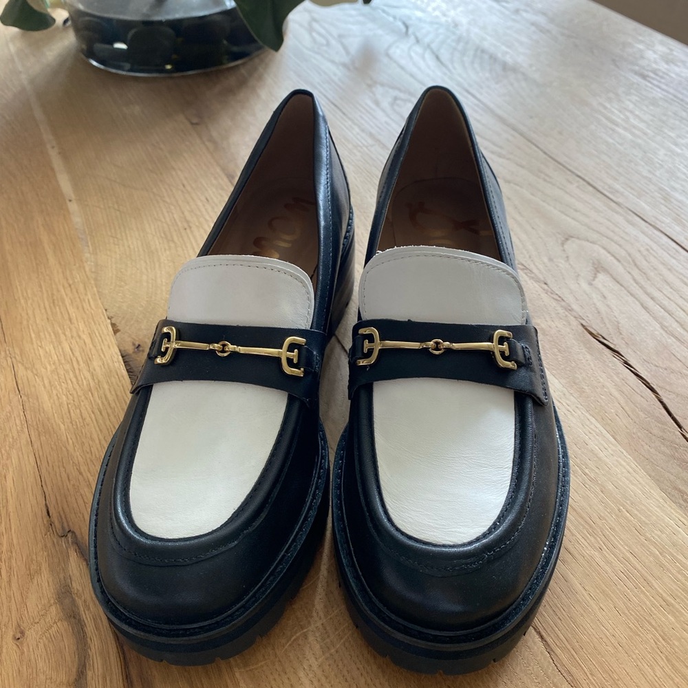 BRAND NEW Sam Edelman Black and White Heeled Loafers